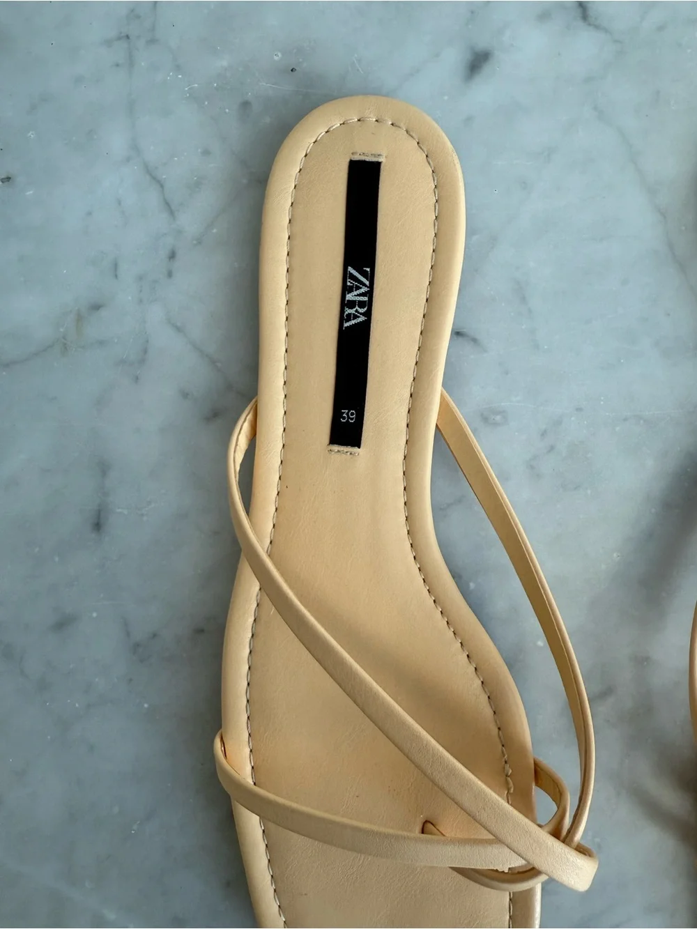 ZARA Nude Minimalist Strappy Flat Sandals Square Toe Beige Size 8 - Picture 3 of 5